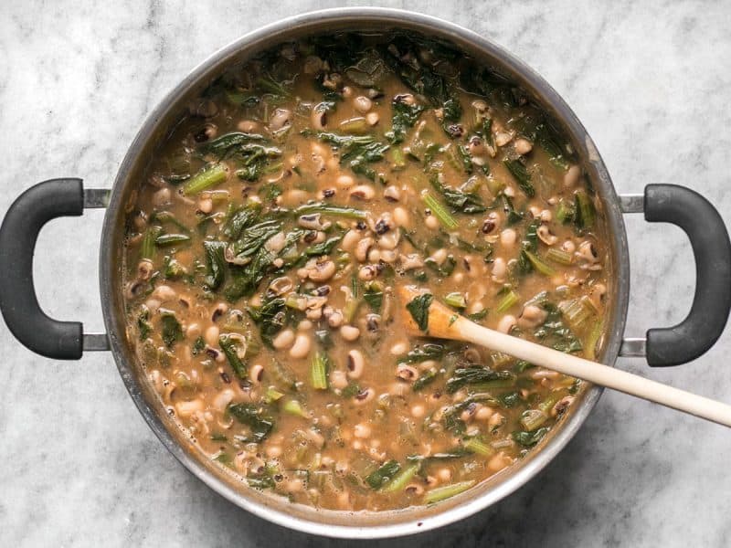 Simmered and Smashed Black Eyed Peas and Greens