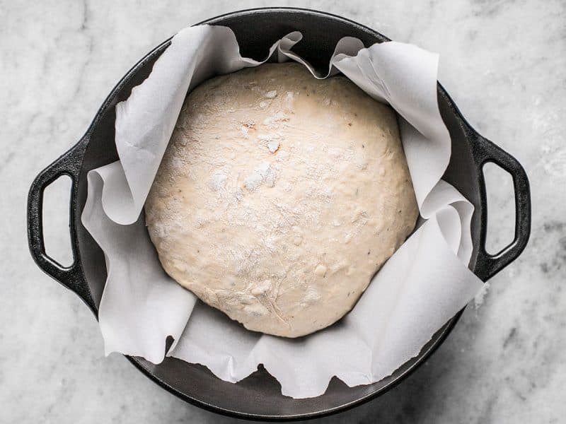 Tomato Basil No Knead Dough in Dutch Oven