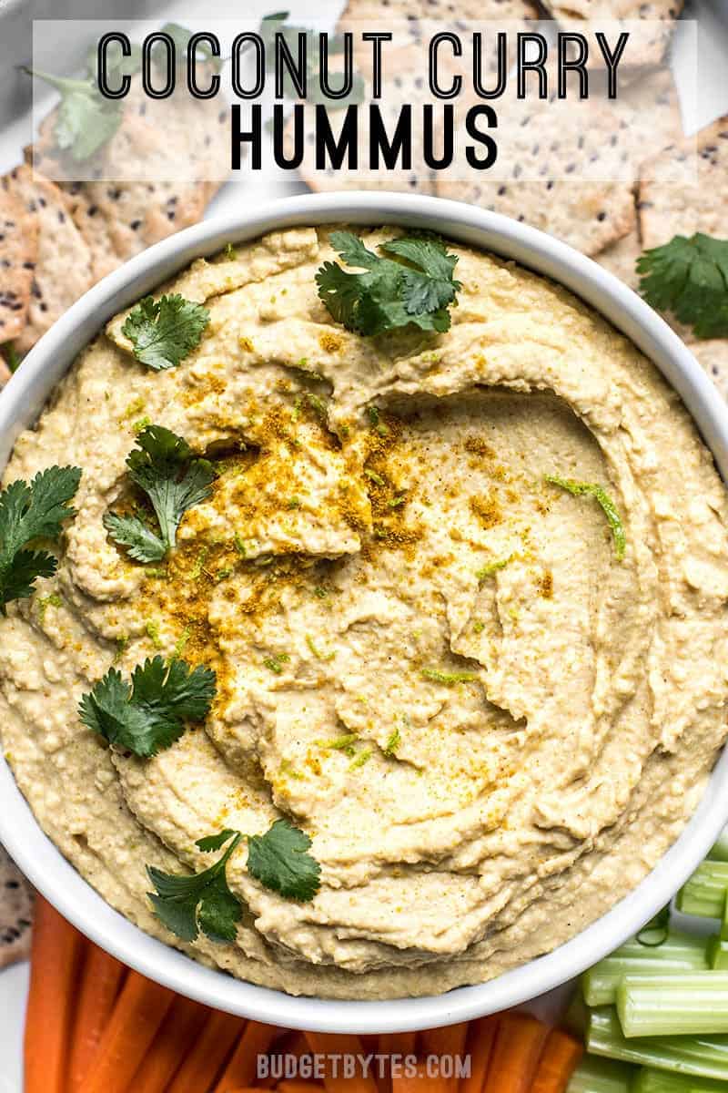 This Coconut Curry Hummus throws a new twist on the traditional dip with creamy coconut milk, vibrant lime, and warm curry spices. BudgetBytes.com