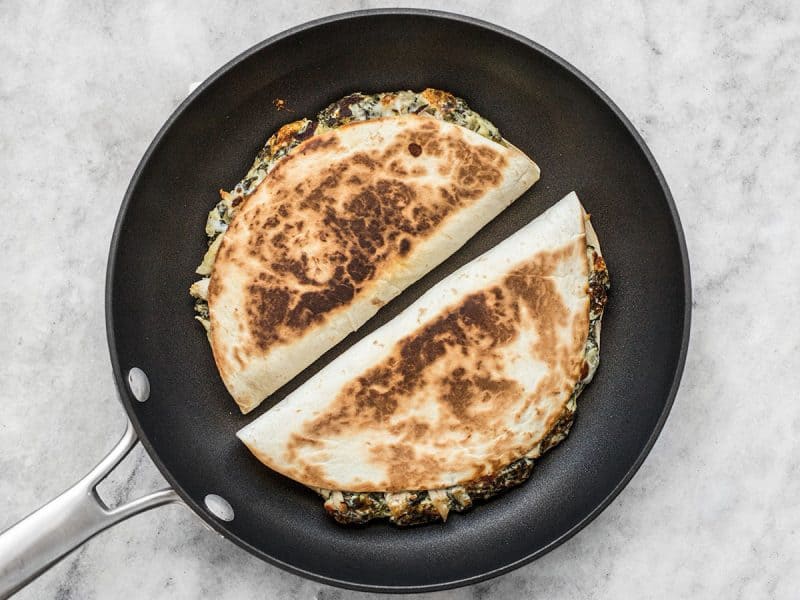 Toast quesadillas in skillet