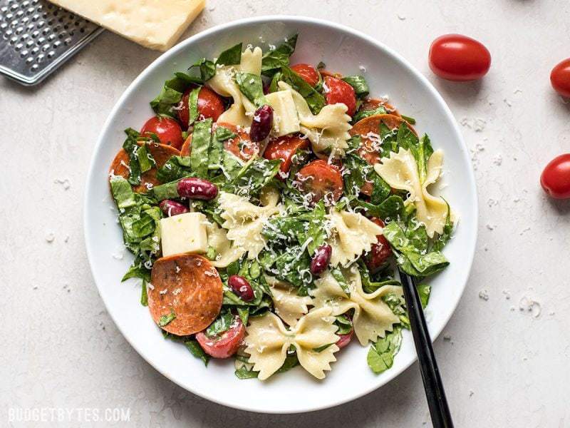 Finish Pepperoni Pasta Salad with Parmesan