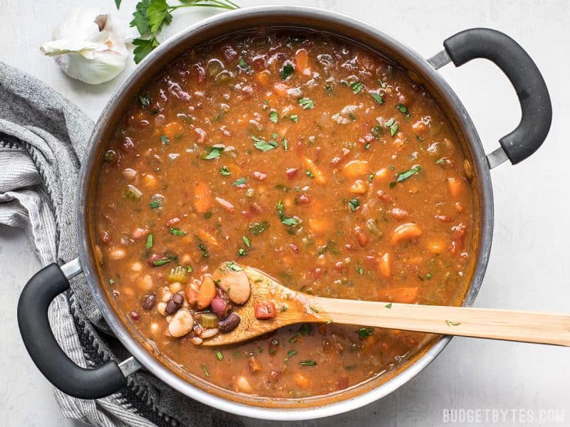 Finished pot of Vegetarian 15 Bean Soup