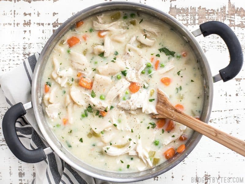 This pot of Chicken and Dumplings with Vegetables is a classic comfort food packed with enough vegetables to count as a well rounded meal. BudgetBytes.com