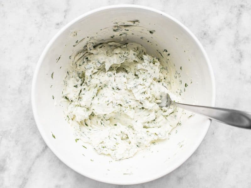 Scallion Herb Cream Cheese Spread mixed