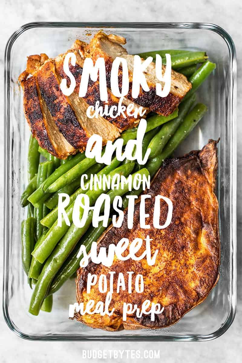 Smoky Chicken and Cinnamon Roasted Sweet Potato Meal Prep is an easy, delicious, filling, and healthy daily lunch or dinner. BudgetBytes.com