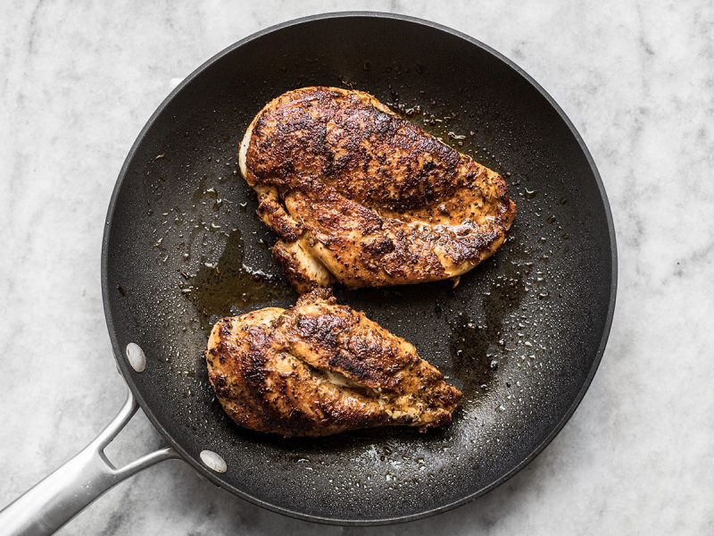 Cooked Jerk Chicken Breast in skillet