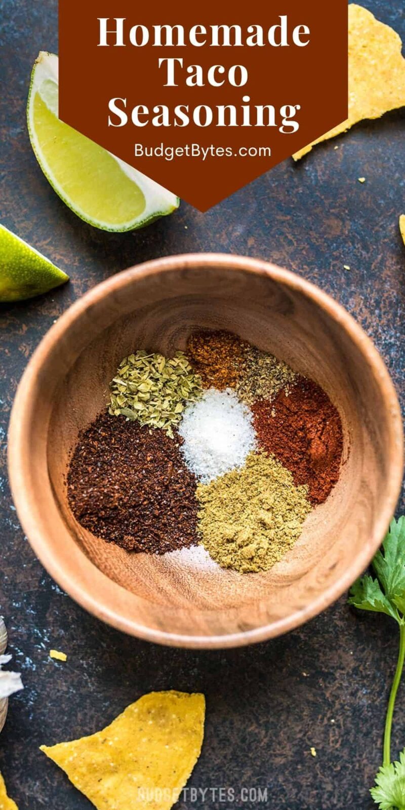 Overhead view of a bowl of spices, title text at the top