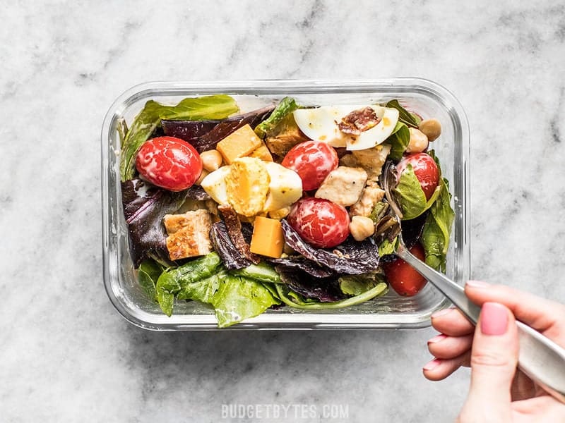 Stirred Cobb Salad in the meal prep container