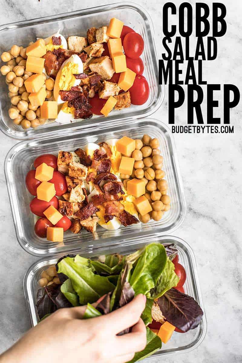 The special layering technique and low-moisture ingredients keep this Cobb Salad Meal Prep fresh and beautiful for days! Budgetbytes.com