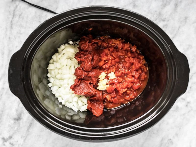 Onion Garlic Tomatoes in Slow Cooker