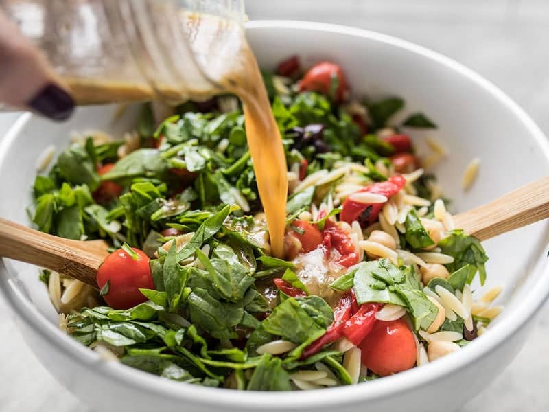 Add Dressing to Italian Orzo Salad