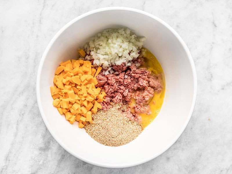 Cheddar Cheeseburger Meatloaf Ingredients in a bowl