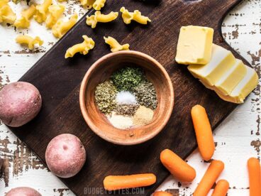 Garlic Herb Seasoning Ingredients with vegetables pasta and butter