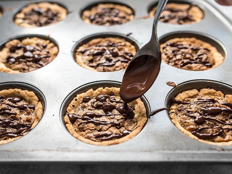 Drizzle Chocolate on Mini Pecan Pies