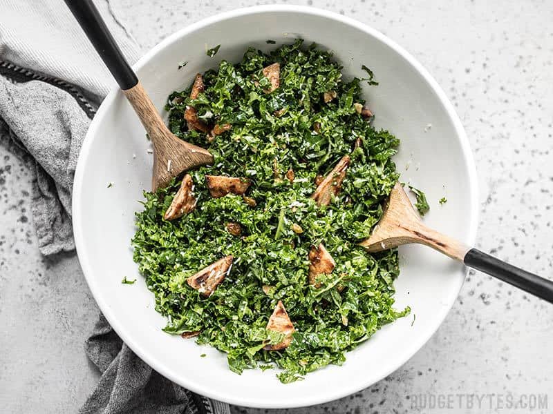 Kale Salad with Toasted Pita tossed