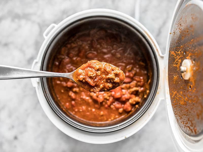 Finished Rice Cooker Chili Spoon