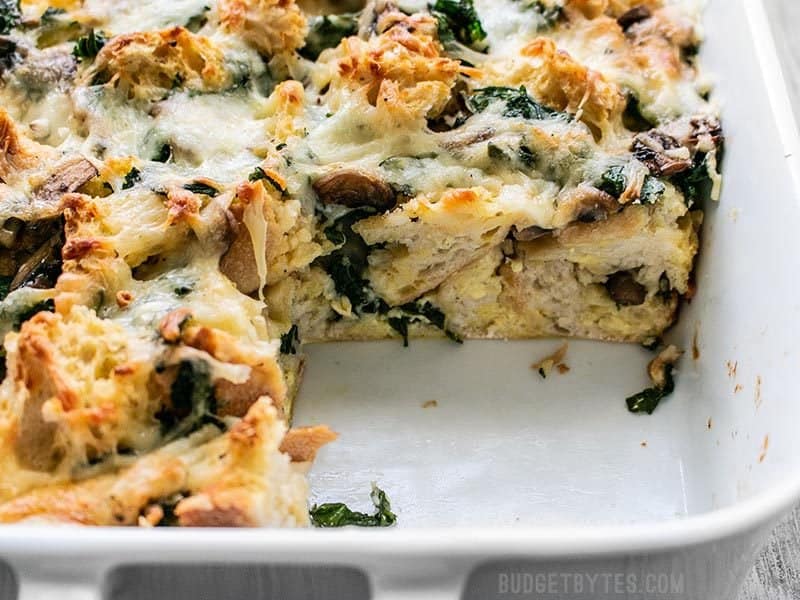 Cross-section of baked Kale Swiss and Mushroom Strata