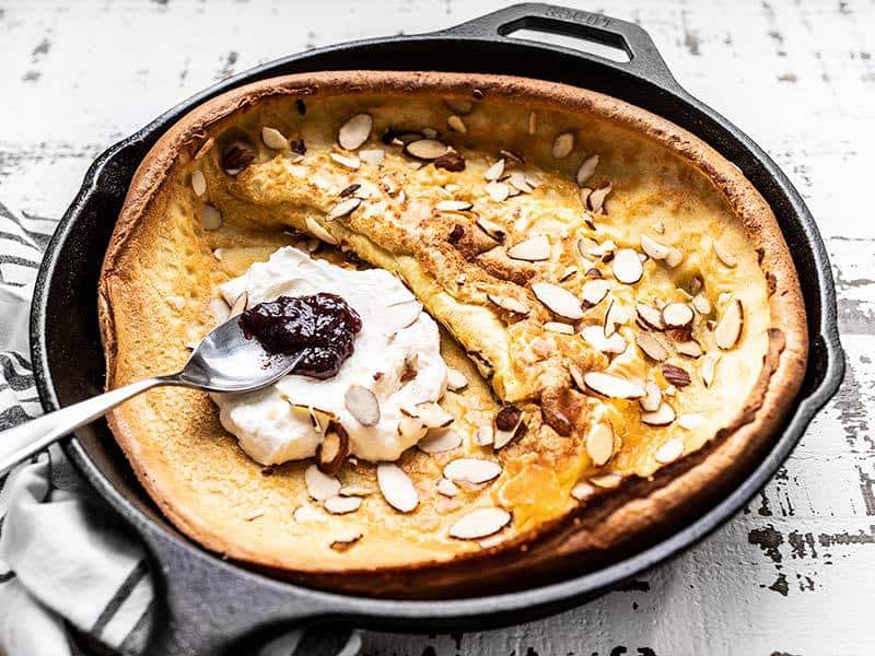 Spread Ricotta on Almond Dutch Baby