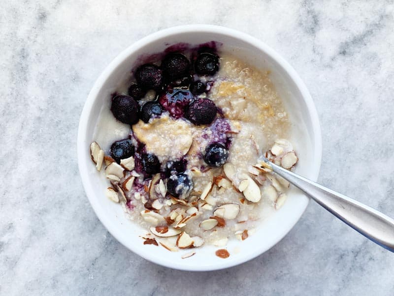 Oat Bran with Blueberries Almonds and Peanut Butter