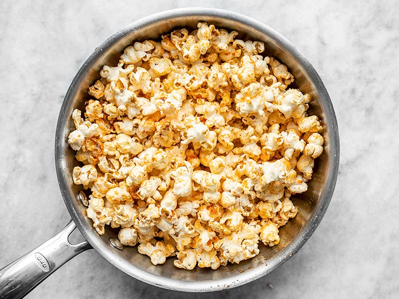 Popcorn Coated with Sriracha Butter