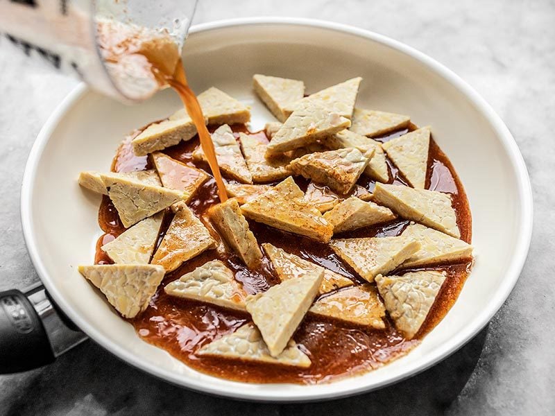 Pour Sweet and Spicy Marinade over Tempeh