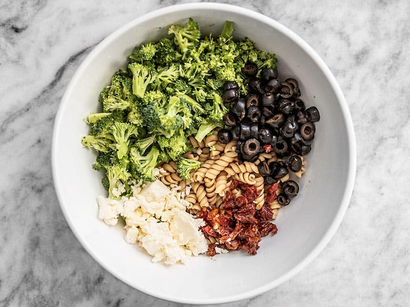 Pasta Salad Ingredients in a bowl