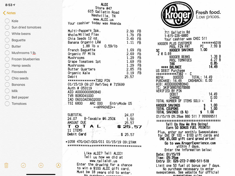 Week 3 Grocery List and Receipts