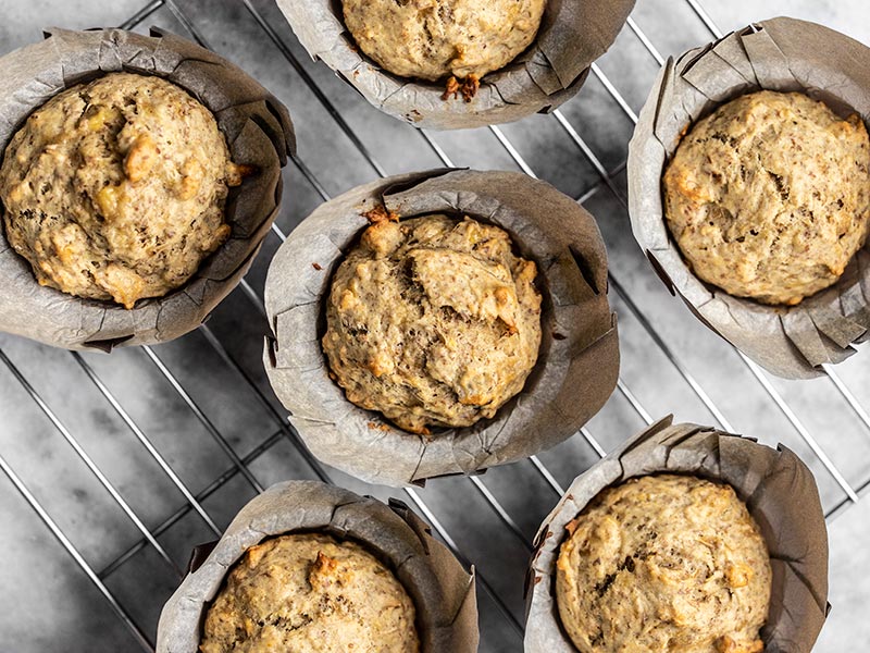 Banana Flax Muffins cooling on a wire rack