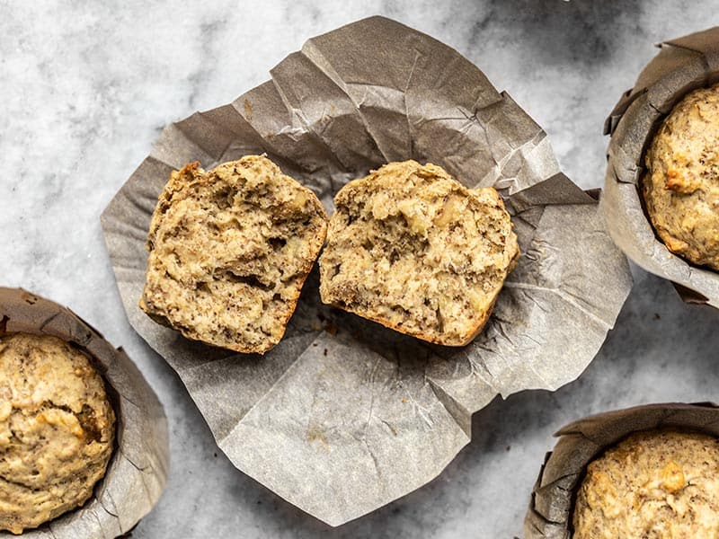 Banana Flax Muffin torn in half