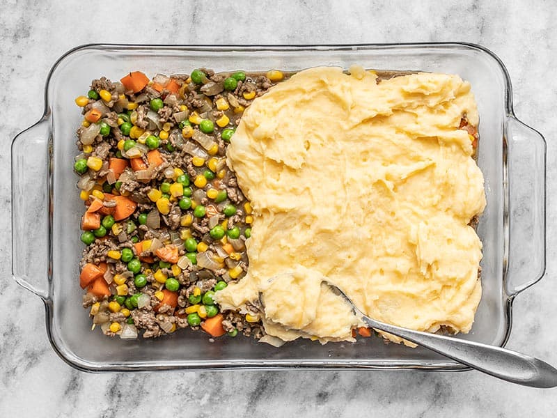 Assemble Cheesy Cottage Pie in a 2 quart casserole dish