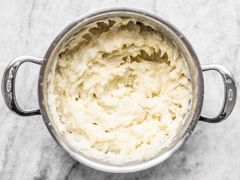 Finished Fluffy Mashed Potatoes in the pot