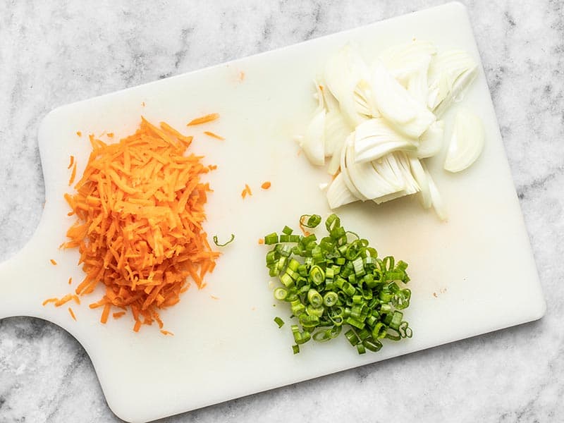 Prepared Vegetables for Gochujang Mushroom Bowls