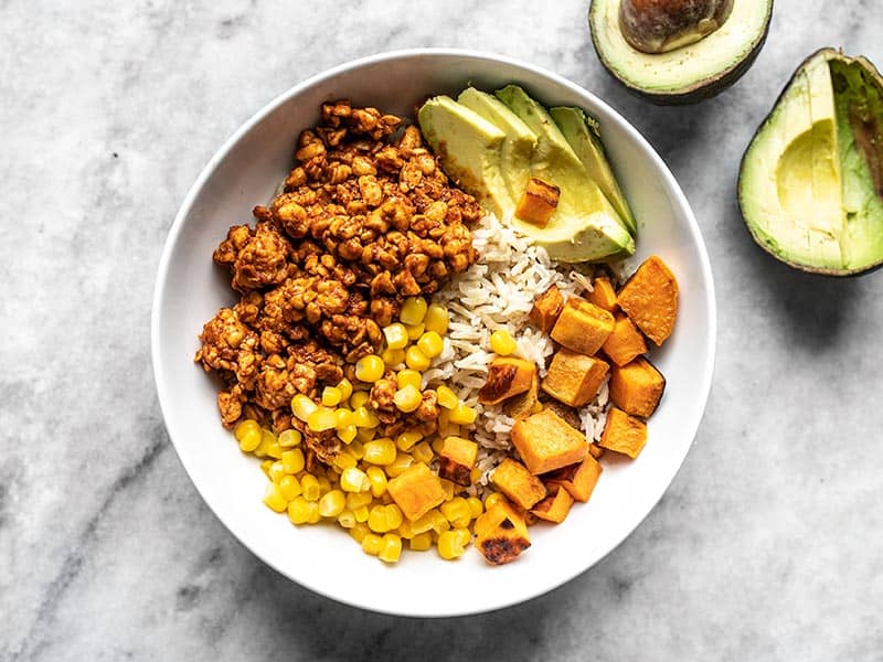 Add Vegetables to Tempeh and rice in bowl