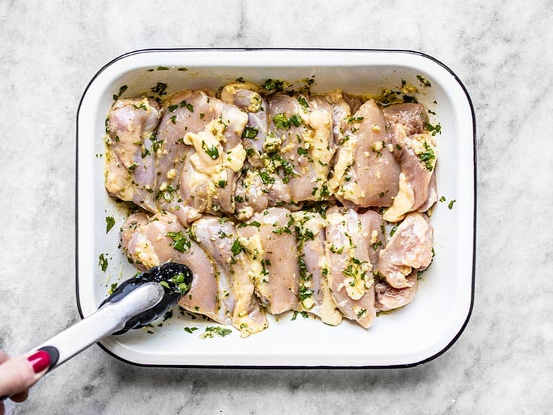 Marinate Cilantro Lime Chicken in a shallow dish