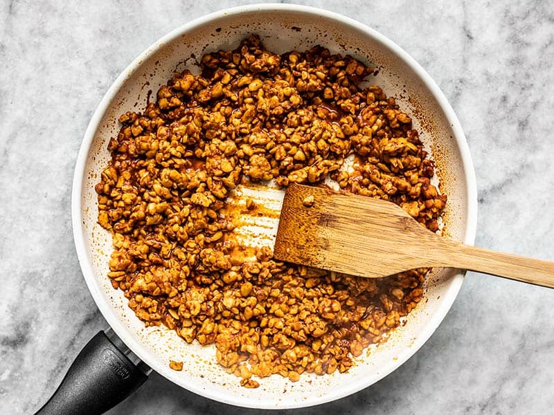 Simmered Taco Tempeh in the skillet