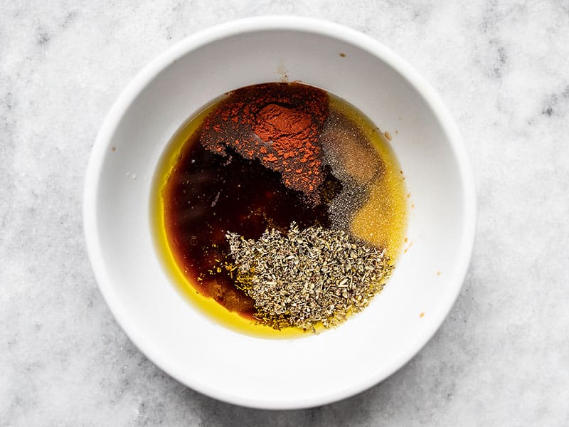 Portobello mushroom burger marinade ingredients in a bowl