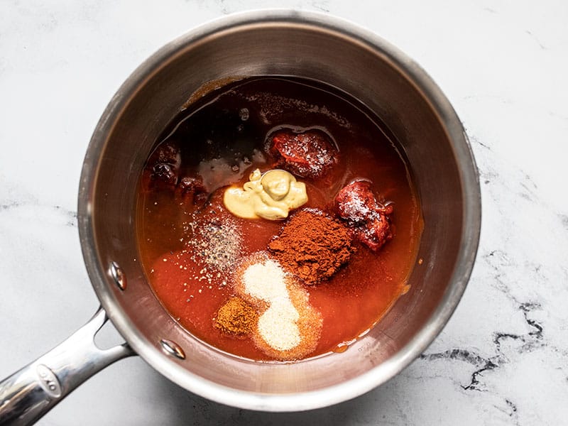 Ingredients for homemade bbq sauce in the pot