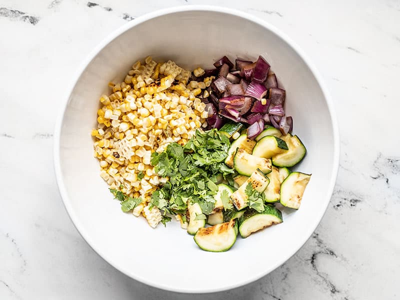 Chopped vegetables in a large bowl