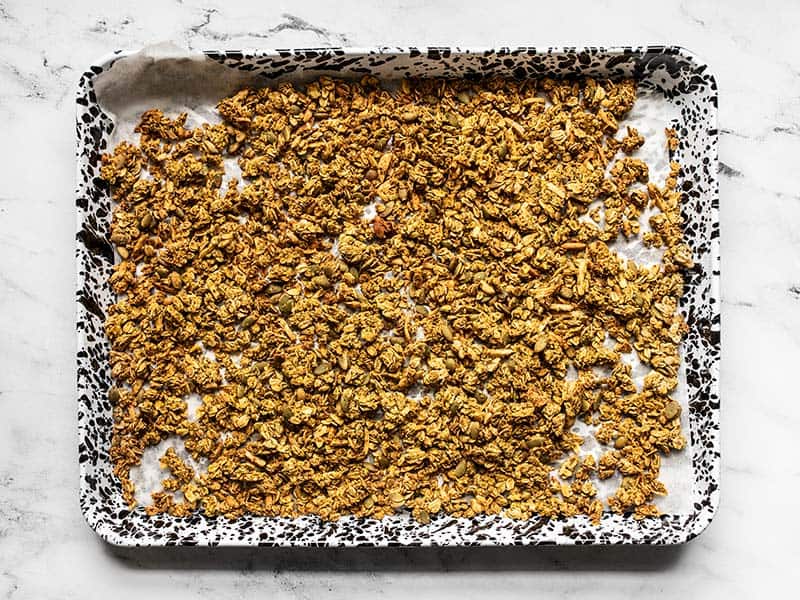 Baked Oil Free Granola on the baking sheet