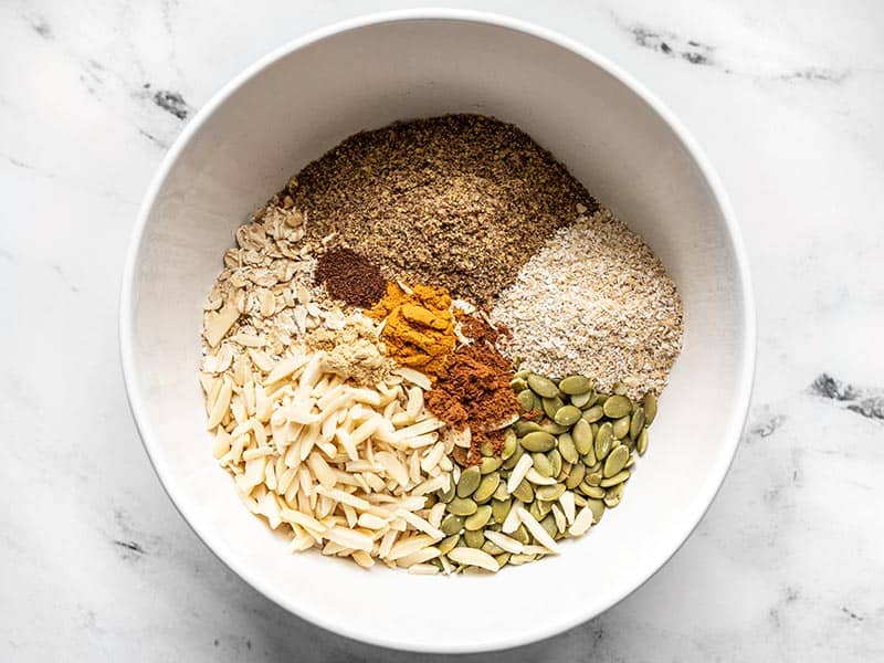 Super Crunchy Oil Free Granola Ingredients in a bowl