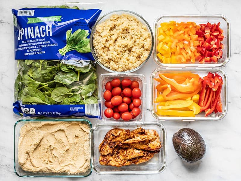 Mix and Match Meal Prep ingredients lined up on the counter in containers