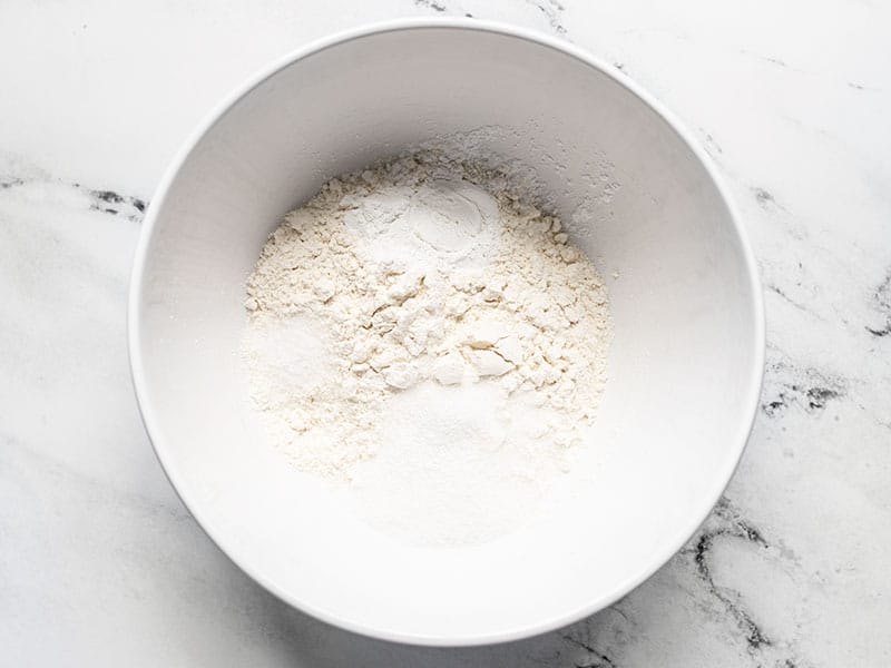 Dry ingredients for biscuits in a bowl