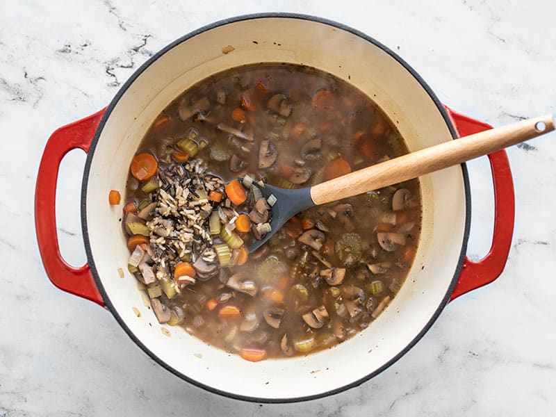 Cooked rice in soup