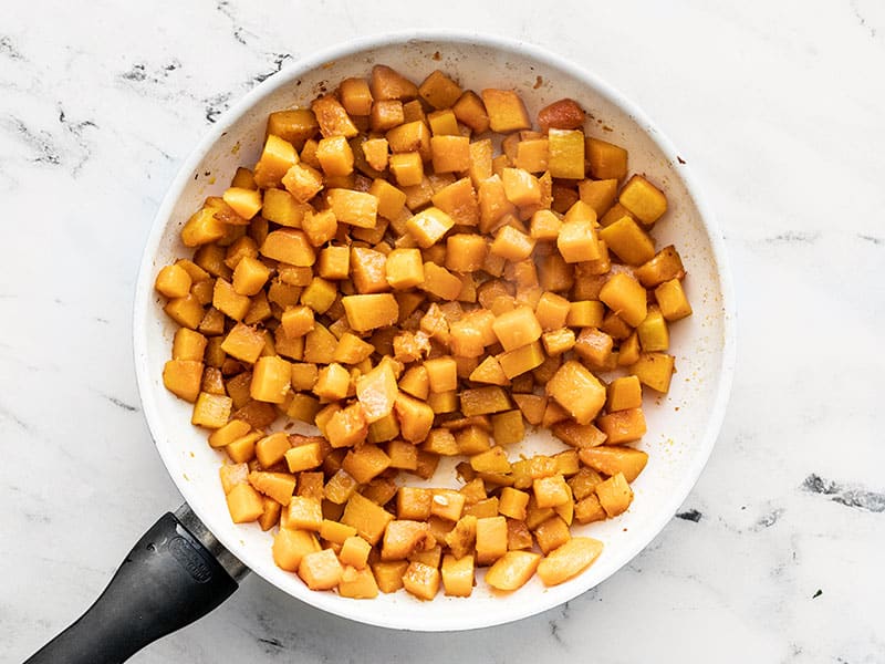 Sautéed Butternut Squash in a Skillet