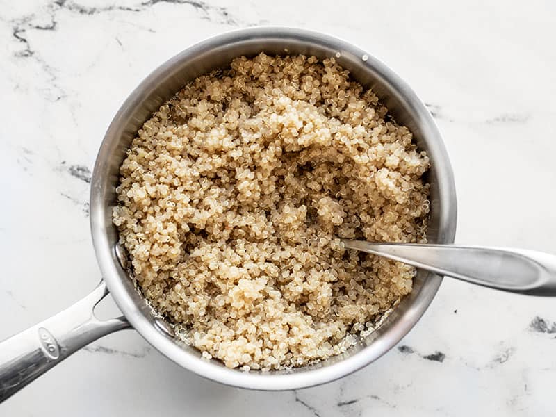 Cooked Quinoa in a sauce pot