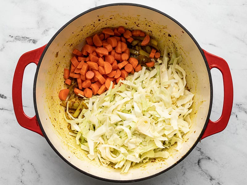 Carrots and cabbage in the pot 