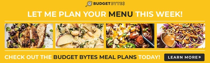 Yellow banner ad for Budget Bytes Meal Plans