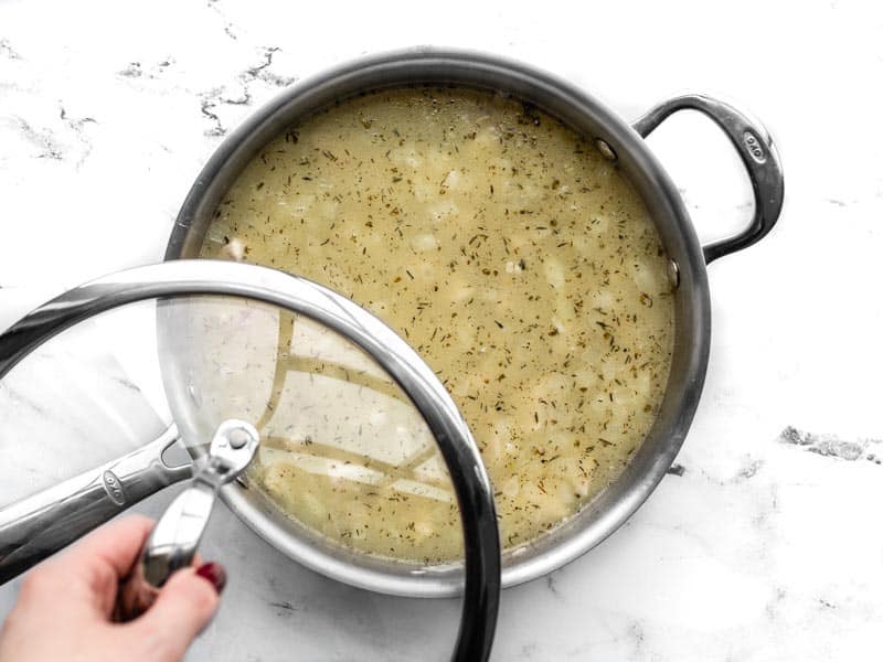 Chicken and rice ready to simmer