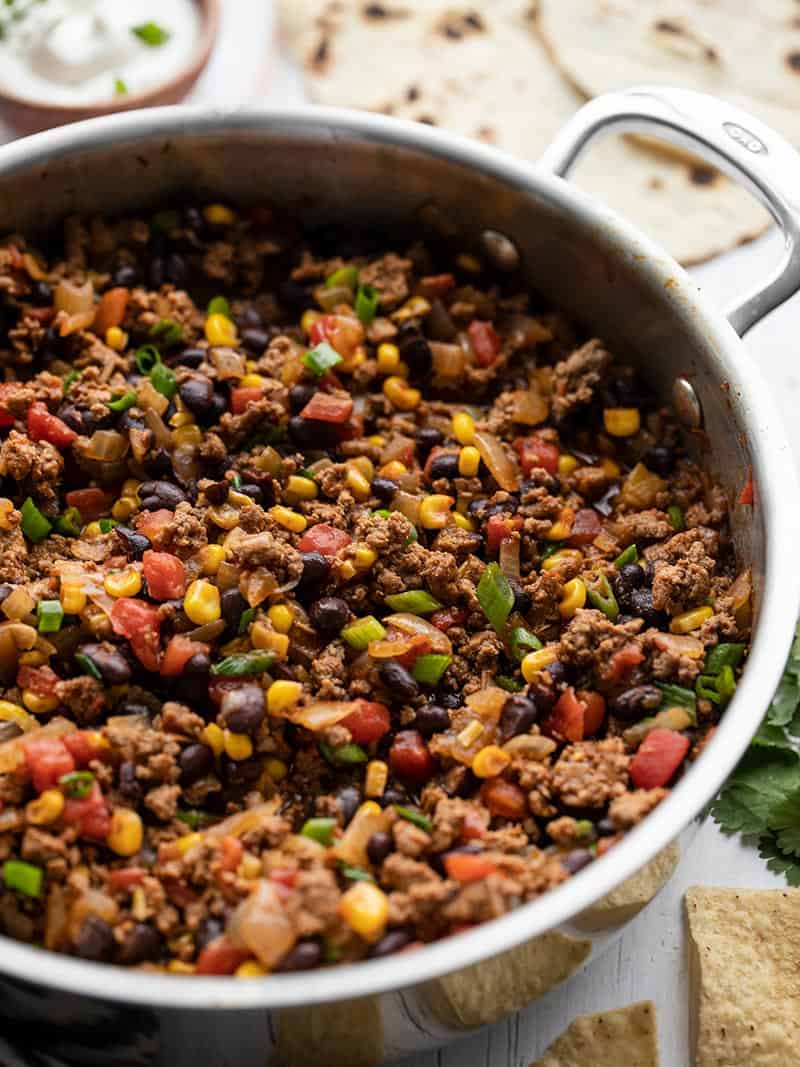 Close up side view of the turkey taco skillet