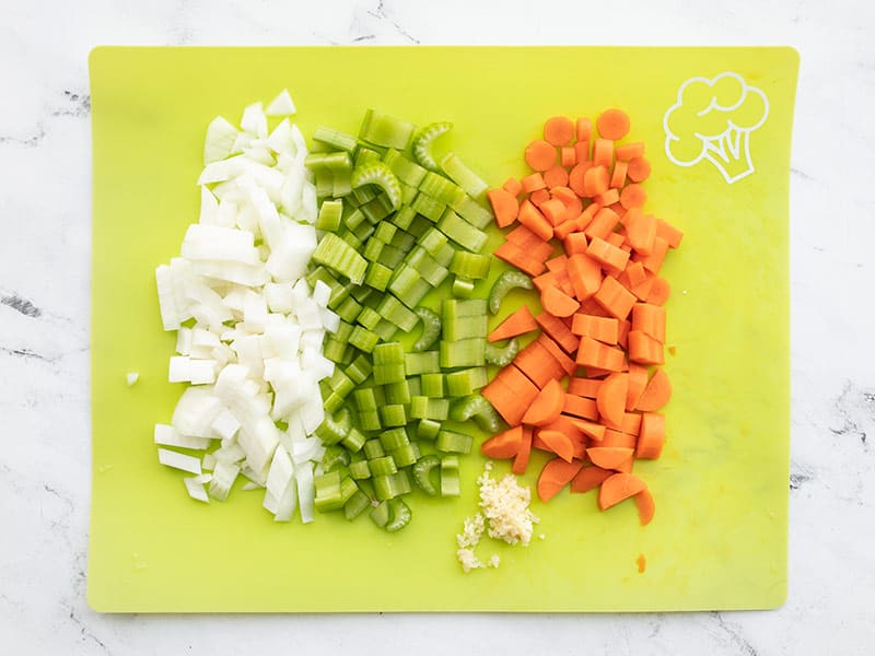 Chopped vegetables on a cutting board